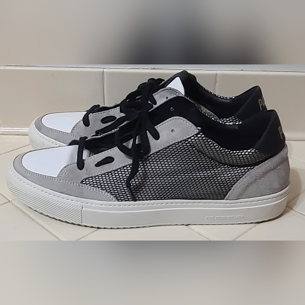 P448 Men’s Soho Sneaker, Italian Leather, Black/Gray, Men's Size 12.5, Euro 46
